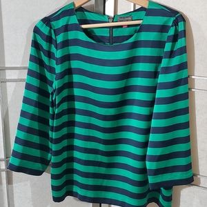 Blue and green striped blouse with 3/4 sleeves size 12 Vince Camuto💚